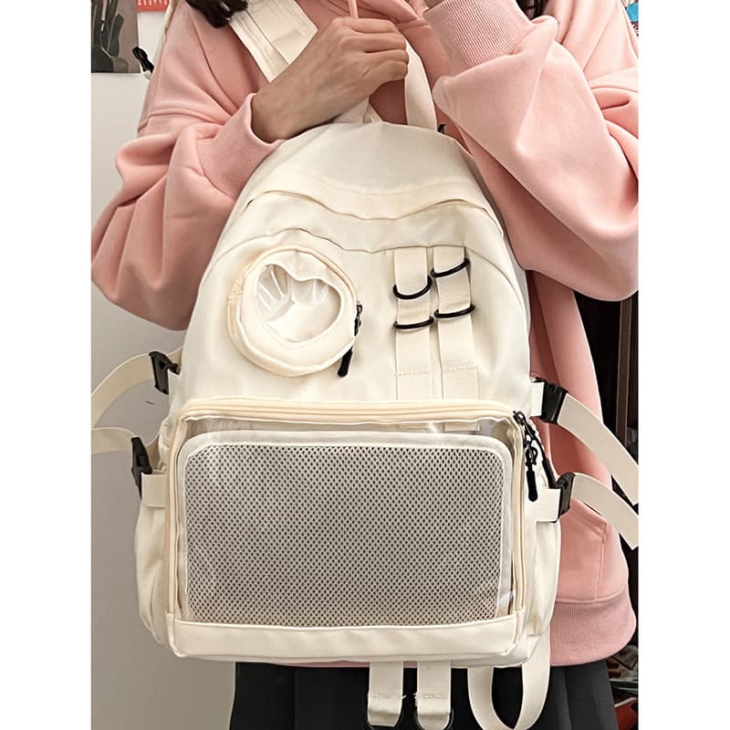 Japanese-style Ita Bag Transparent Badge Plush Backpack for School, Large Capacity Student Backpack with Laptop Compartment
