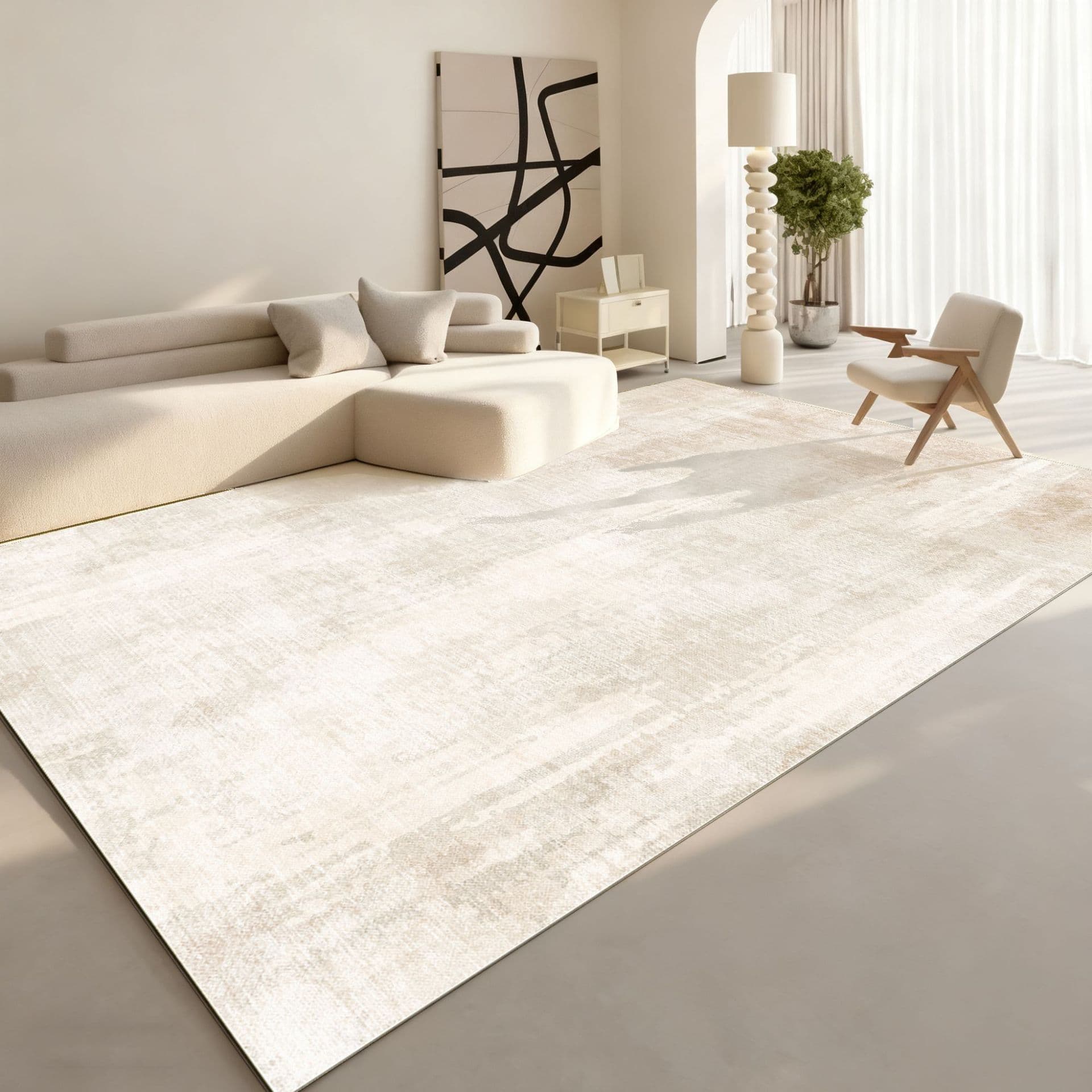 Versatile Luxury Cream Carpet for Living Room, Sofa, Coffee Table, Bedroom, Thickened, Wipeable, Solid Color, Non-Slip Floor Mat, Cross-Border