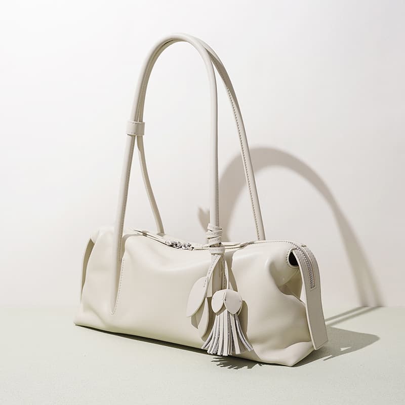 Top-layer cowhide Boston pillow bag, underarm shoulder bag, commuter high-end zipper women's luxury handbag
