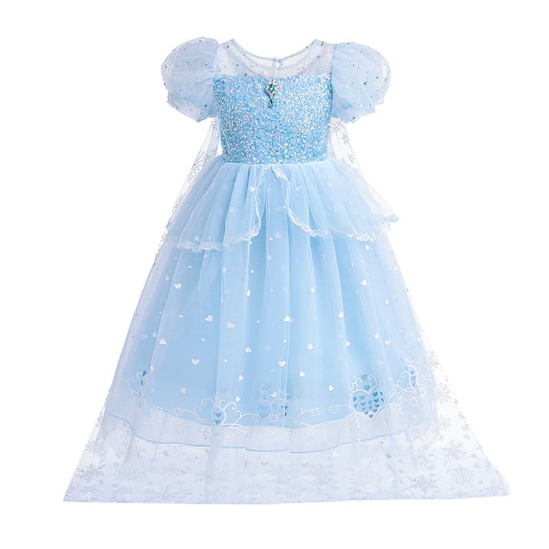 2025 Girls Frozen Princess Dress Elsa New Summer Gown Floor-Length Birthday Dress for Performance