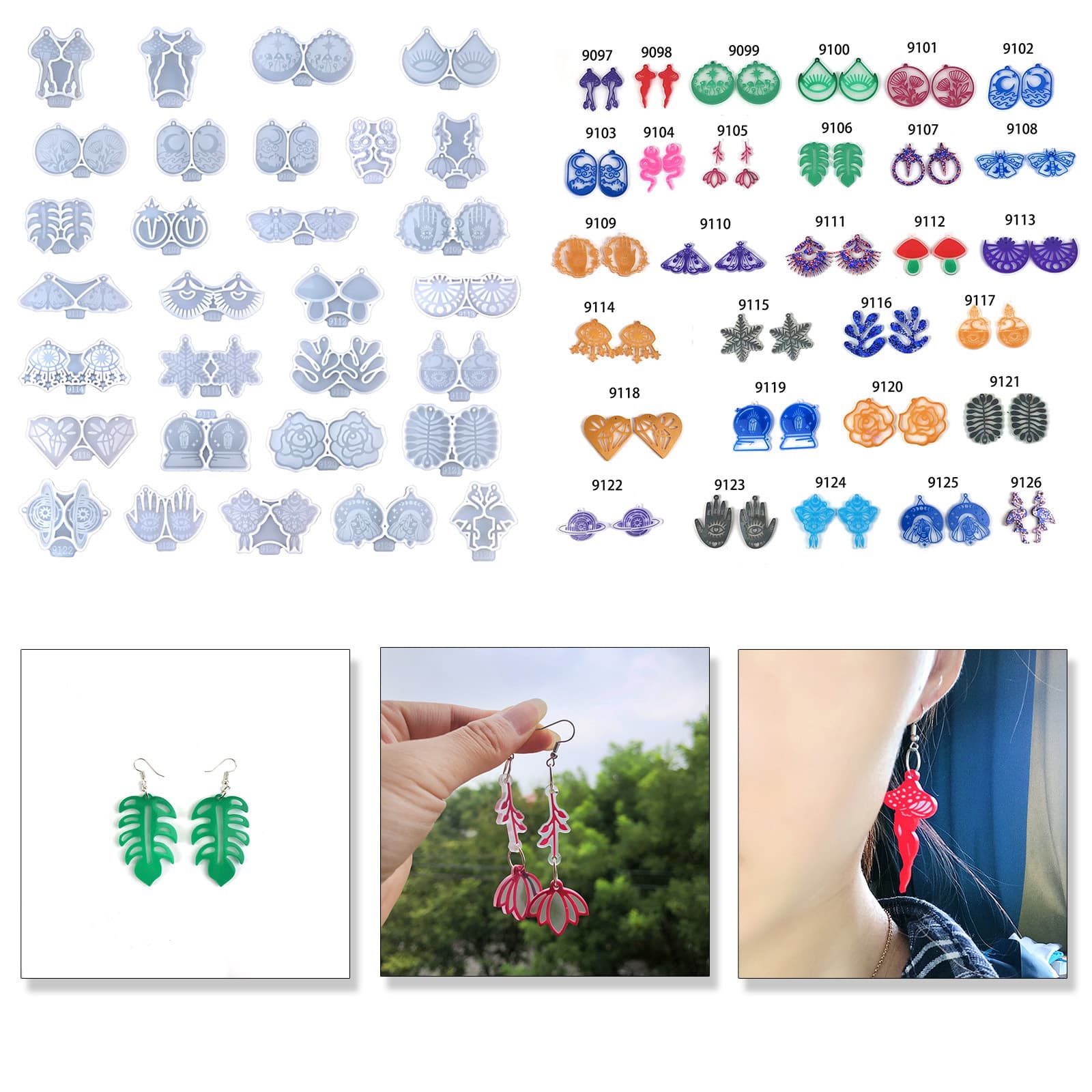 Earring Mold DIY Resin Earring Pendant Hanger Mushroom Love Heart Snowflake Butterfly Moon Earring Epoxy Mold