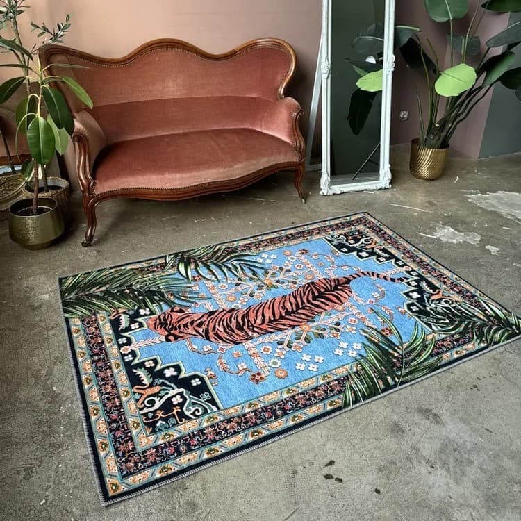 Cross-border retro jungle tiger living room carpet Amazon non-slip wear-resistant bedroom bedside blanket stain-resistant sofa floor mat