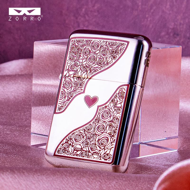 New Zorro Gen 3 Z790 Ultra-Thin Brass Double-Sided Engraved Heartbeat Rose Lighter, Kerosene, Valentine's Gift for Men
