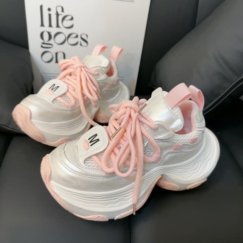European Genuine Leather Dad Sneakers for Women, 2026 Spring New High-Top Lace-Up Platform Thick-Soled Height-Increasing Casual Sports Shoes Trendy