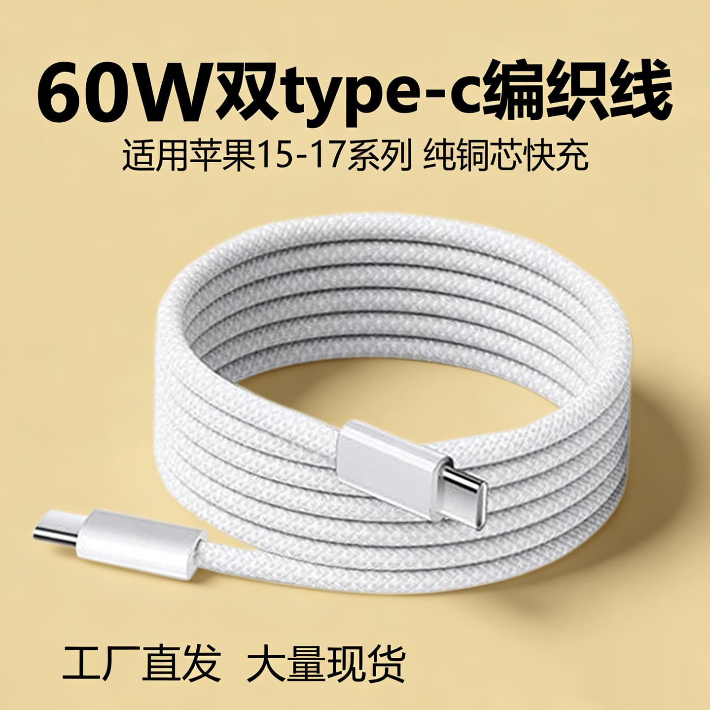 PD60W Fast Charging Data Cable for Apple, Type-C to Type-C Braided Charging Cable for Phone, USB Apple Charging Cable