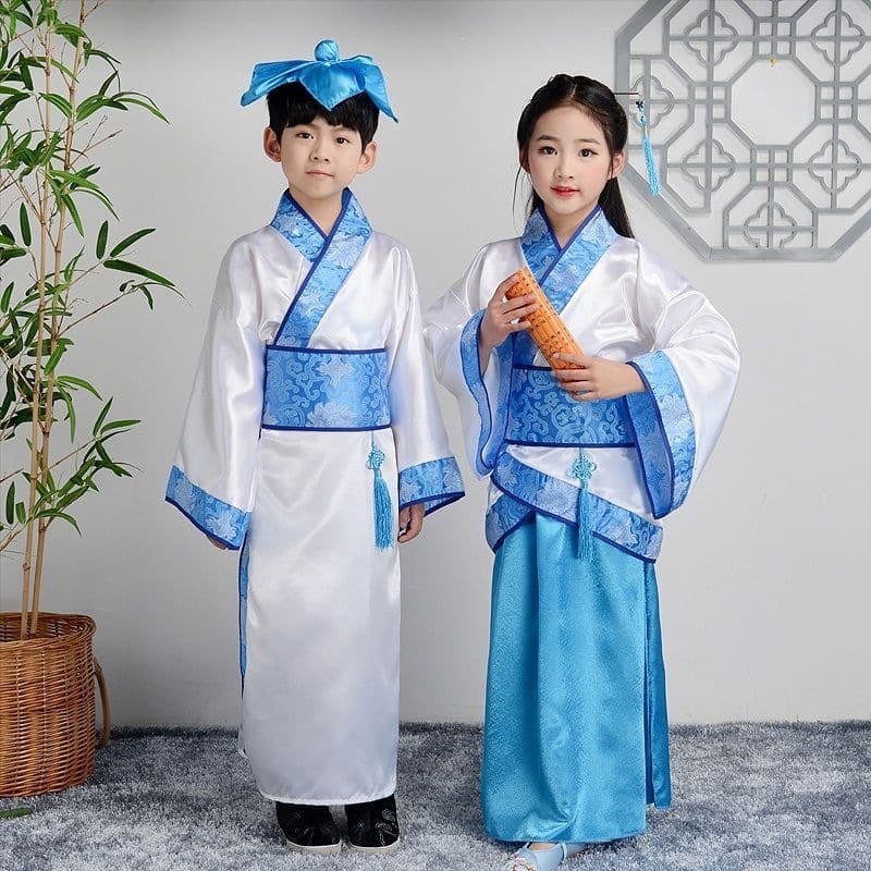 Children's Hanfu Ancient Costume for Chinese Classics Disciple Rules Performance, Three Character Classic Schoolboy Performance Costume, Other
