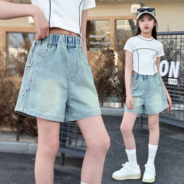 Cross-border Girls Summer Denim Shorts 2025 New Butterfly Shorts Korean Style Trendy Children Shorts