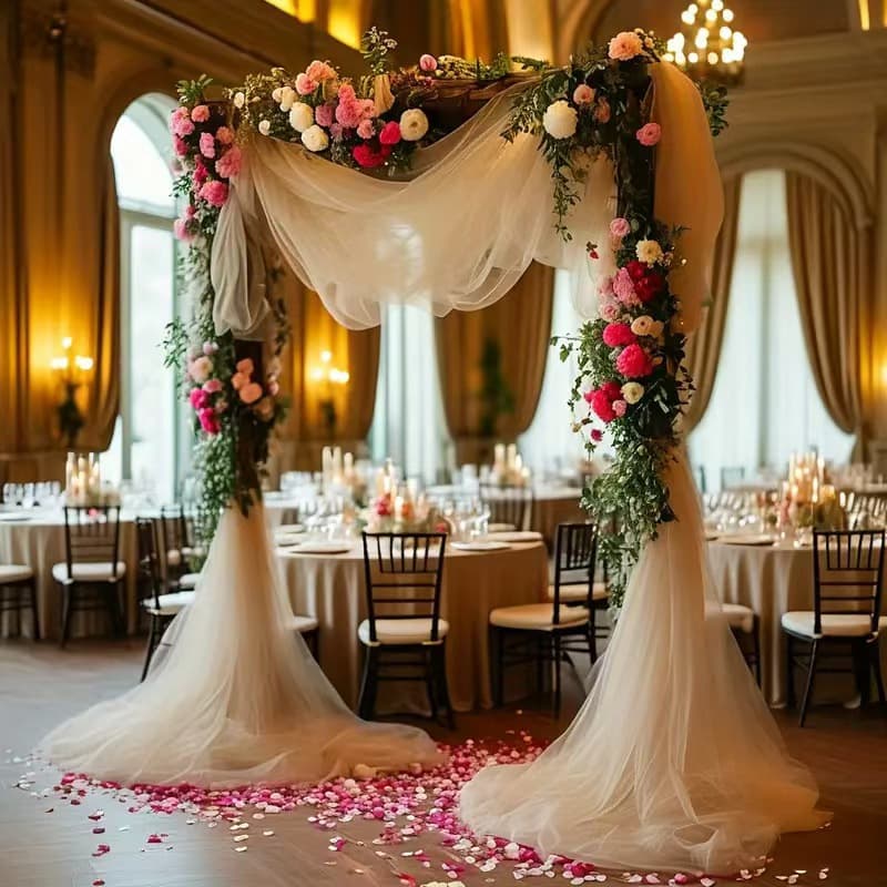 Champagne Sheer Voile Curtain Beauty Gauze Stage Backdrop Lawn Outdoor Wedding Arch Decoration Bali Yarn Table Runner Gauze
