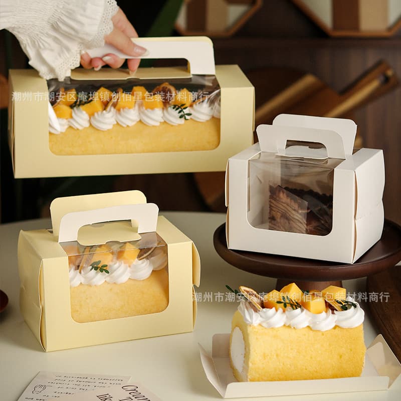 Transparent window cake roll packaging box half roll full roll Swiss roll towel roll mousse dessert portable packaging box