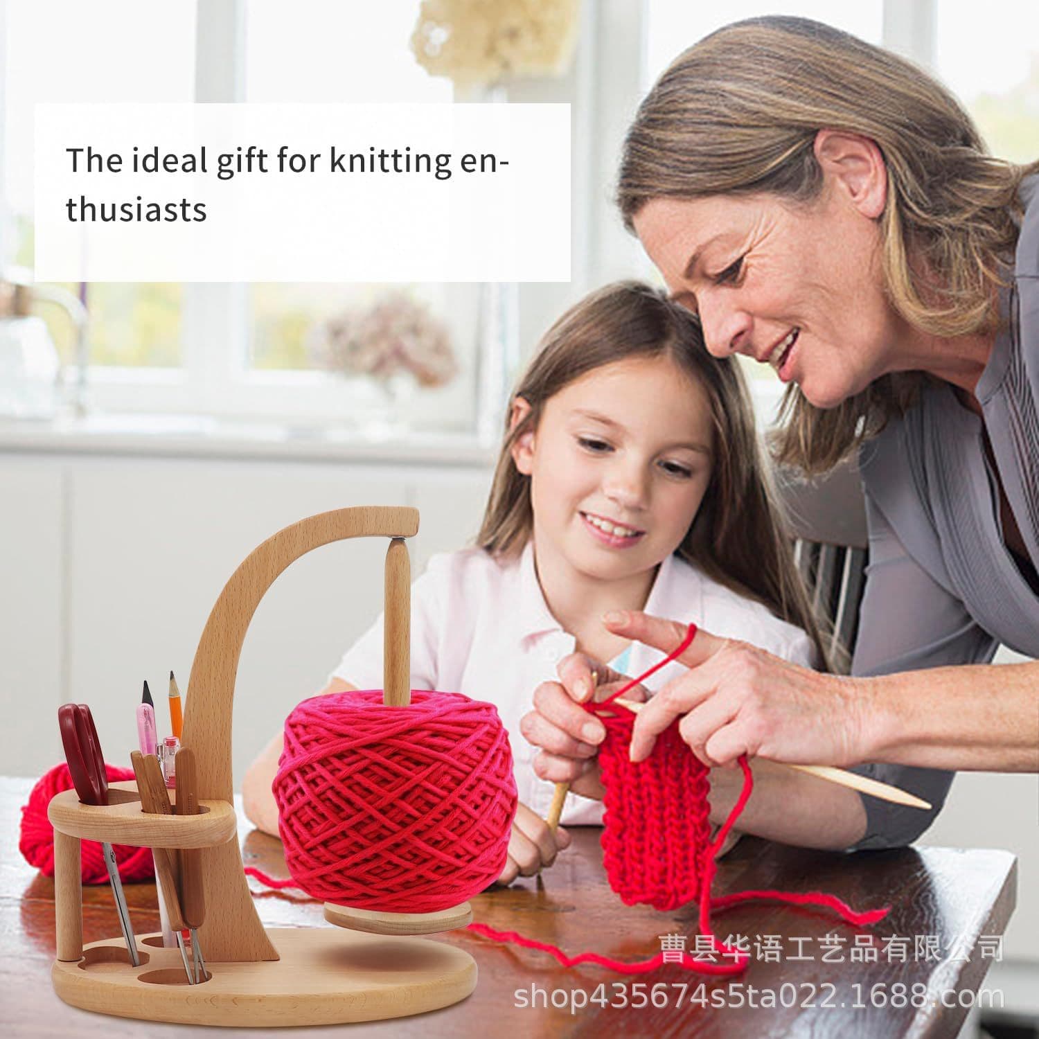 Solid wood desktop knitting tool yarn storage rack crochet winder solid wood yarn rack scissors single needle base
