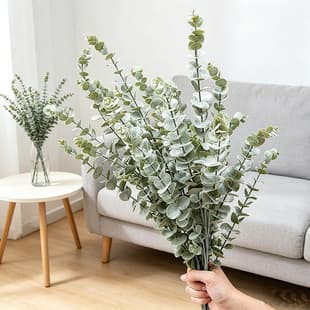 Cross-Border Artificial Single-Branch Coated Eucalyptus Leaf, Home Decoration Ornament, Wedding Arrangement Accessory, Artificial Greenery