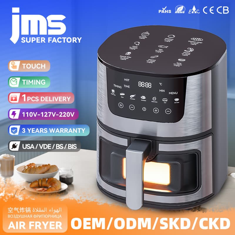 7L Stainless Steel Smart Visual Air Fryer, Home Use, Oven, Touchscreen, Electric Fryer, Export Manufacturer