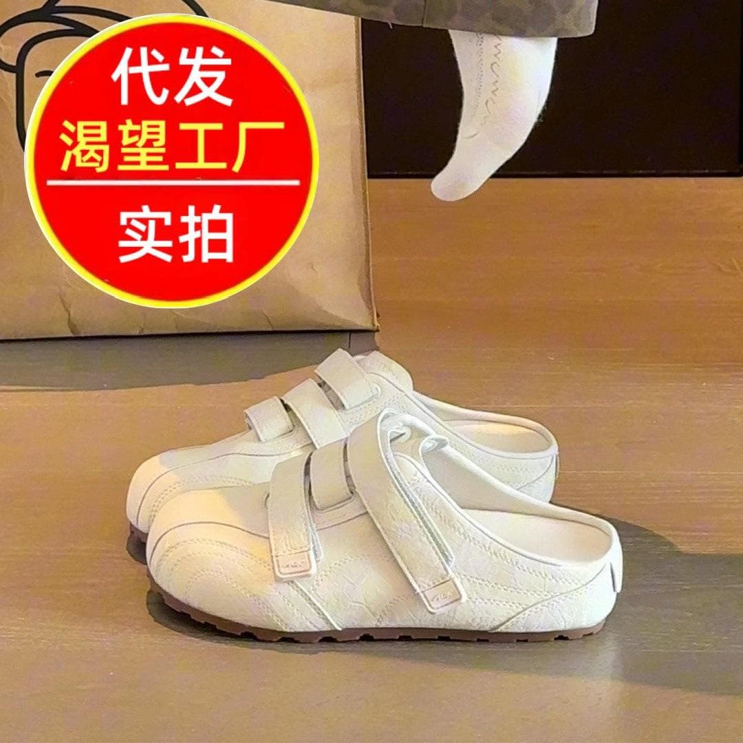 Korean style simple flat-soled lazy non-slip Baotou slippers for women 2026 summer new one-legged Birken shoes for everyday women