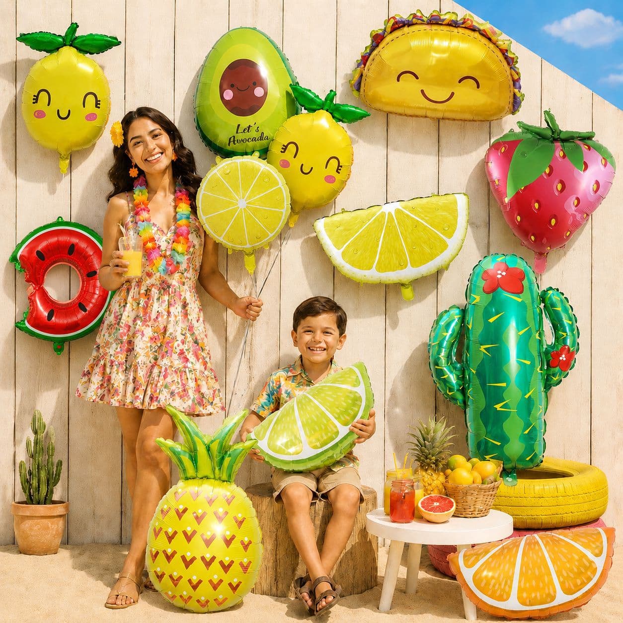 Mexican Food Festival Party Decoration Fruit Balloons Tropical Cactus Pineapple Watermelon Taco Aluminum Foil Balloons