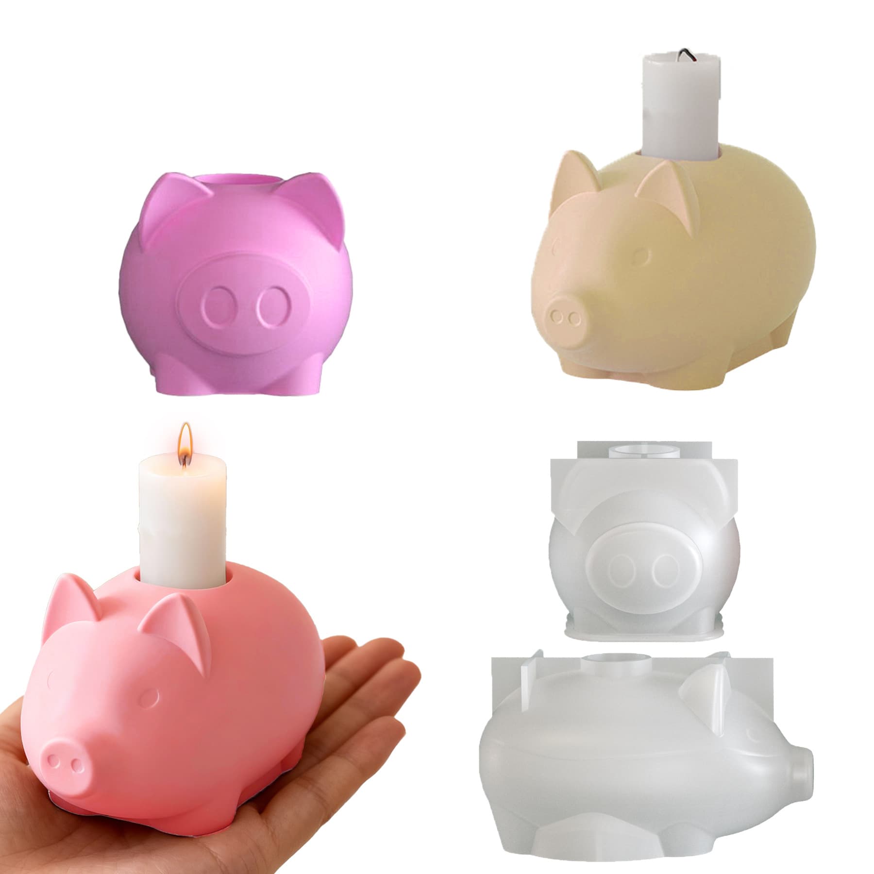 Cross-border new cute piggy candlestick resin silicone mold Epoxy DIY pig candle base plaster ornaments