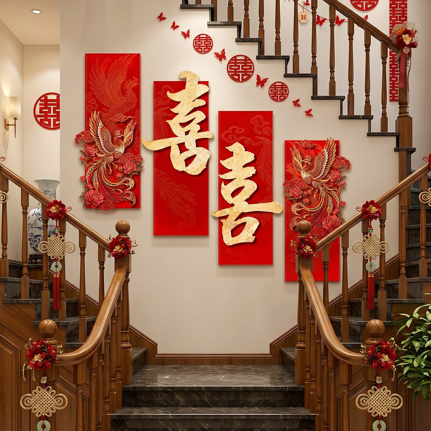 Newlywed Room Decoration Set, Wedding Hanging Garland for Bride and Groom's Master Bedroom, Living Room Engagement Decoration, KT Board Background Wall Stickers