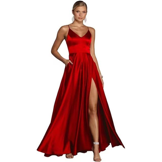 Amazon Cross-Border Red Strapless Evening Gown Sexy New Party Dress High-End Hostess Gown
