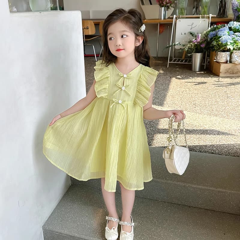 Girls Vest Dress Fashionable Children Solid Color Sleeveless Dress Summer 2025 New Little Girl Internet Celebrity Princess Dress