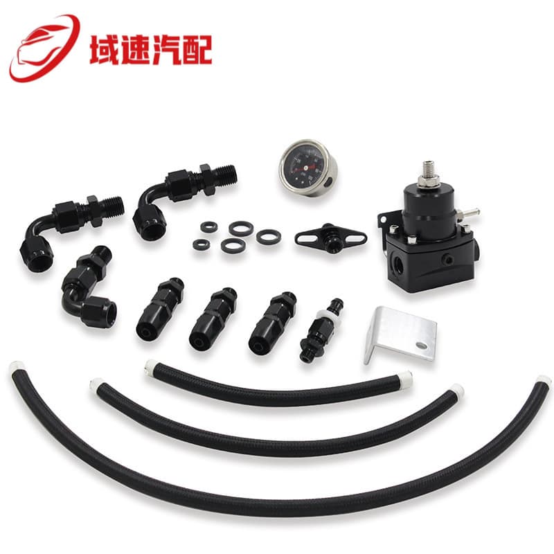 Automotive Aluminum EFI Universal Adjustable Fuel Pressure Regulator Booster 100psiAN6 Hose Set with Gauge