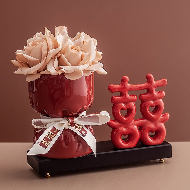 Engagement decoration, wedding scene setup, decorative items, wedding room living room table display, red double happiness creative wedding preparation