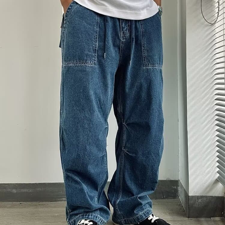 8XL Big Size 300 lbs Men's Vintage Washed Denim Jeans Straight Loose Fit Long Pants Casual Trousers 2025 Autumn