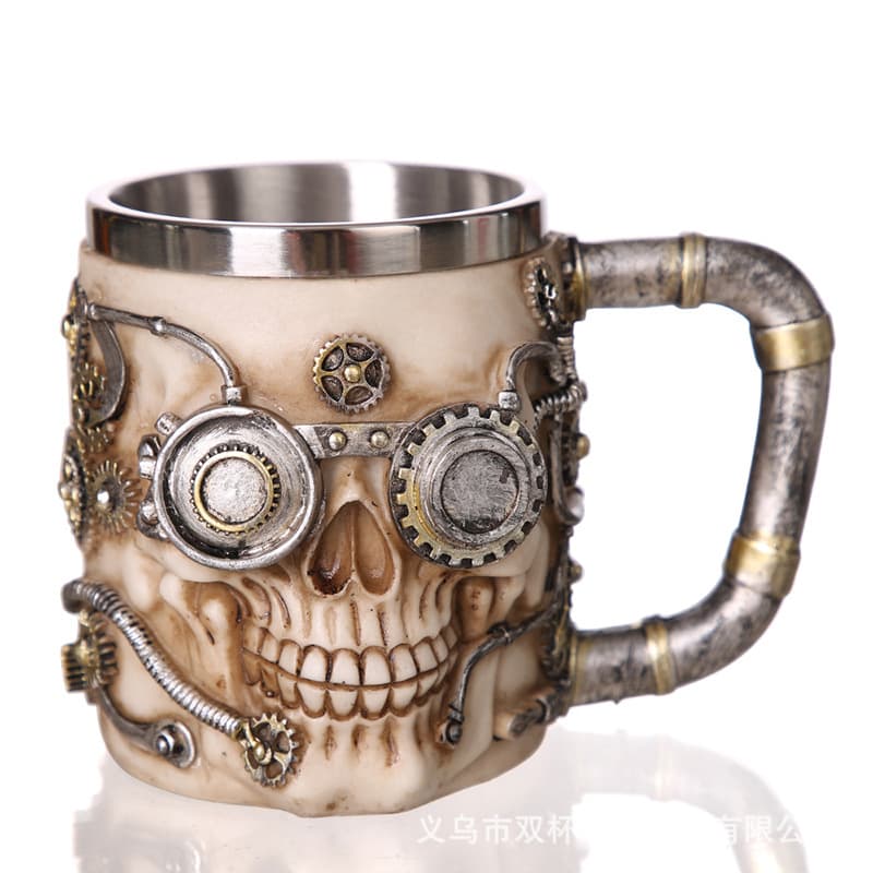 Skull Mug Resin Stainless Steel Faucet Mug 3D Creative Coffee Cup Resin Wine Glass