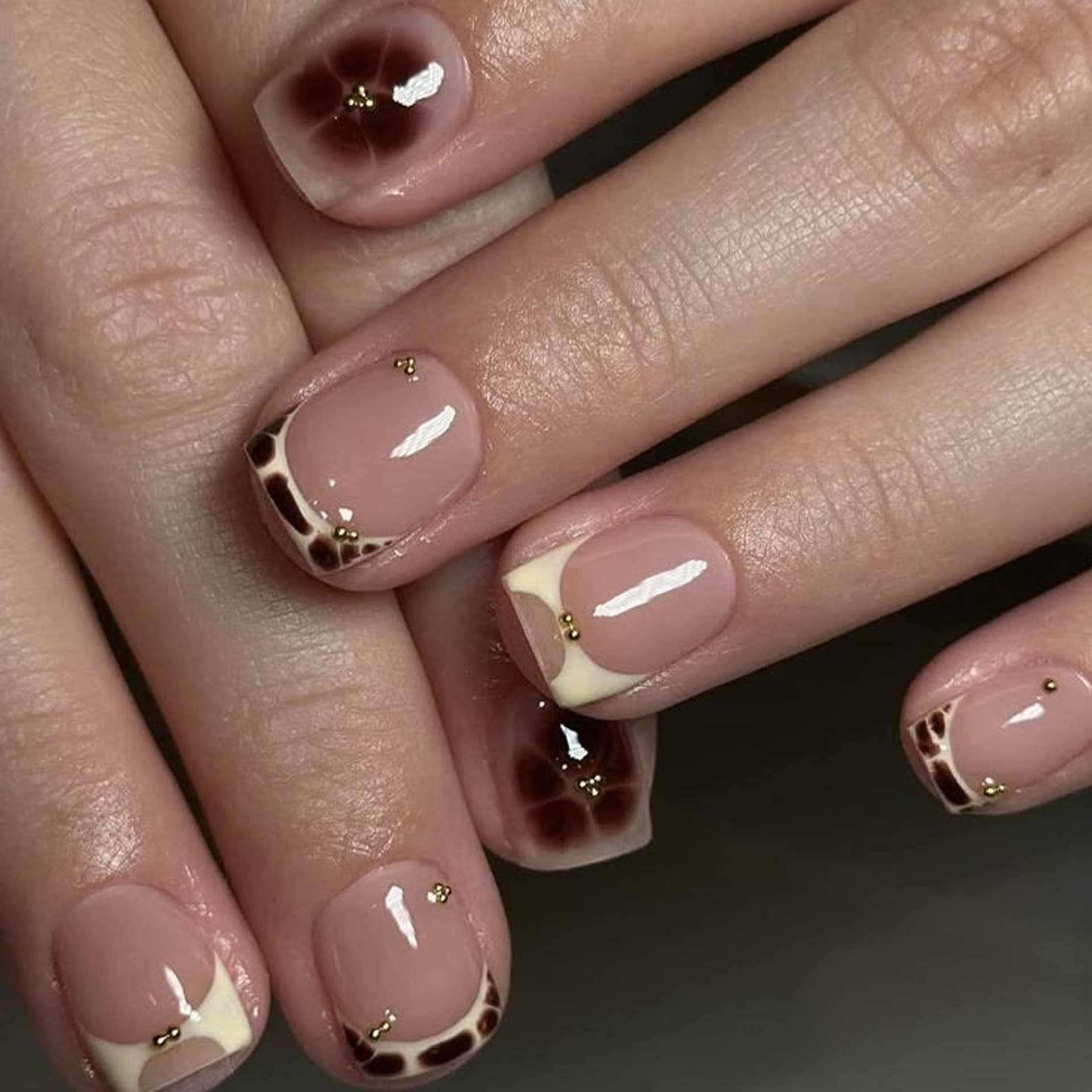 Lefan French Leopard Print Wearable Manicure Square Nails Flower Fake Nails Wearable Nails Finished Products Wholesale
