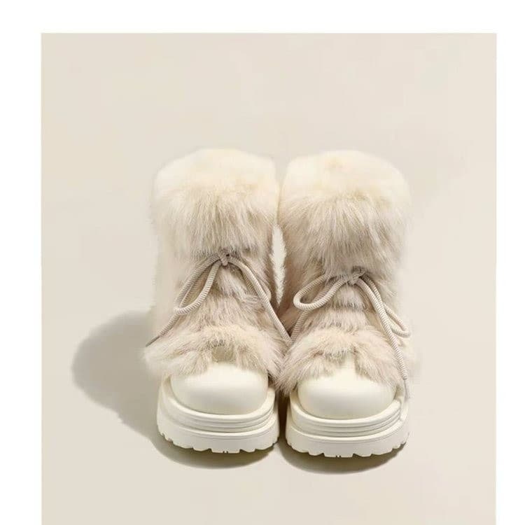 Winter Warm Stove~ Women's Furry Anti-Slip Snow Boots 2024 Winter Thick Plush Platform Cotton Shoes Big Toe Short Boots