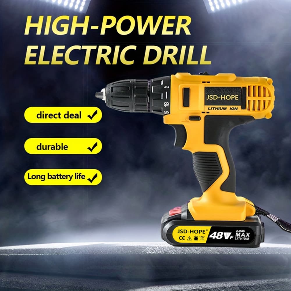 Dual-Speed Brushless Lithium Drill, Ice Drill, High-Power 48Vf Cordless Pistol Drill, Electric Drill, Impact Drill