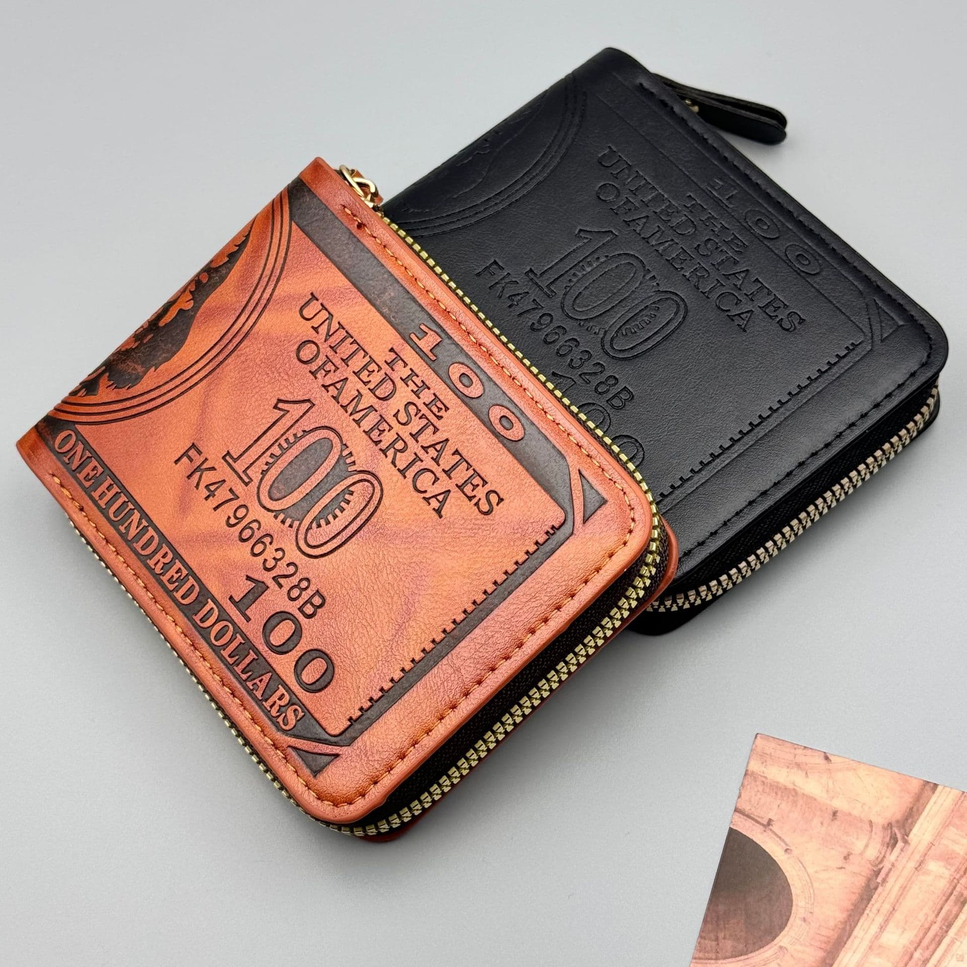 Factory direct selling men's wallet retro printed US dollar short zipper bag Amazon cross-border hot style ultra-light coin purse