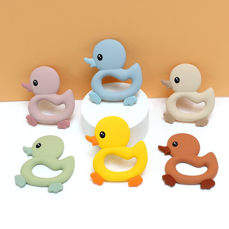 Cross-Border Baby Toy Chewable Food-Grade Silicone Little Yellow Duck Hand Grab Soother Chewable Teether
