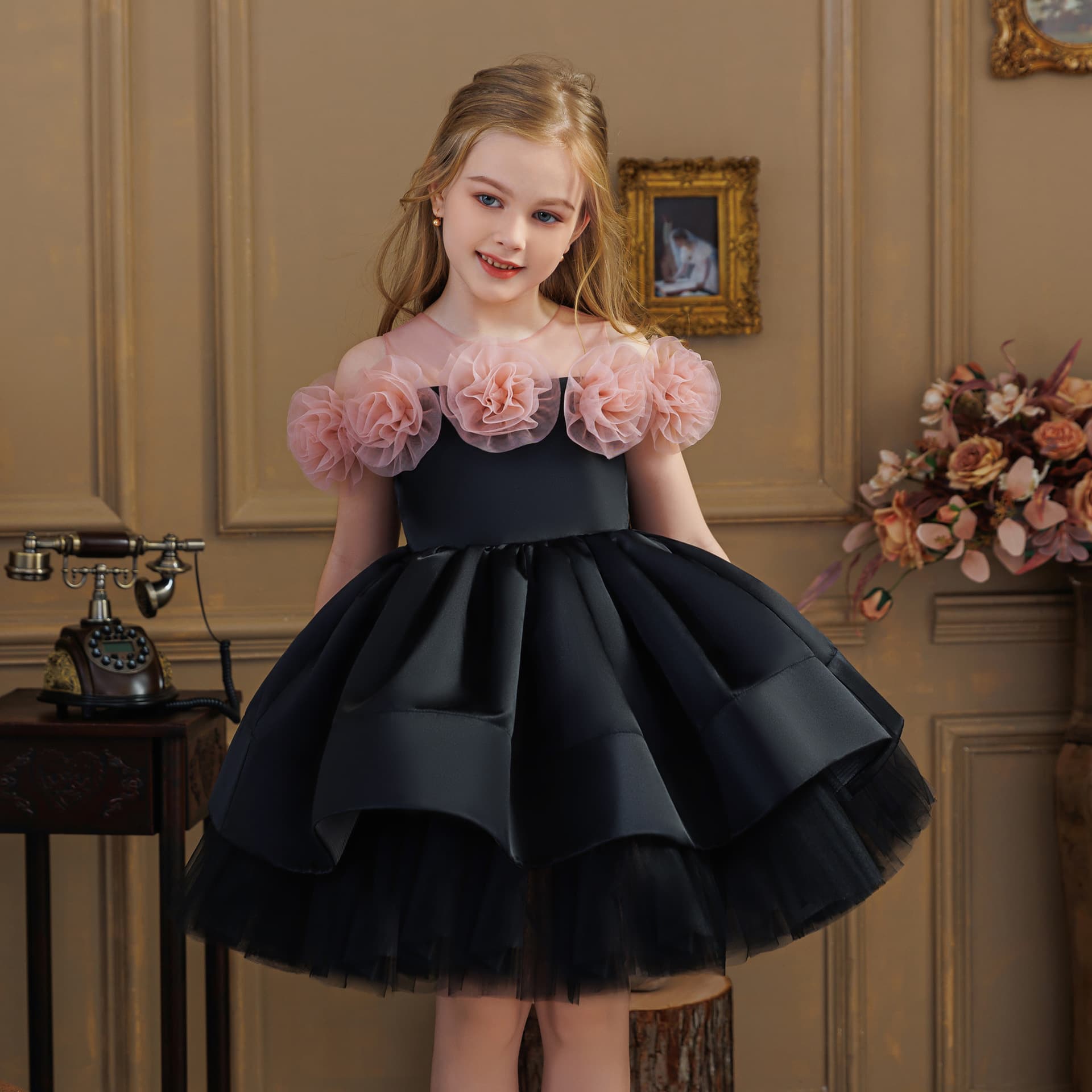 Cross-border Little Girl Birthday Party Princess Dress for Girls Festival Piano Host Performance Flower Girl Wedding Dress