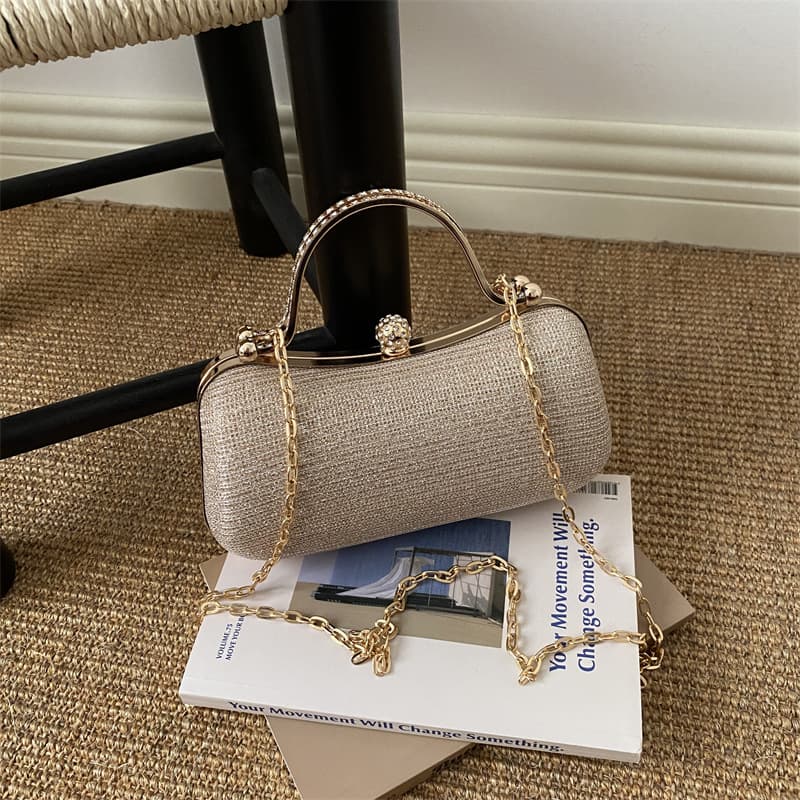 Women's Fashionable Evening Bag 2024, Premium Textured Mini Bag with Simple Lock Closure, Crossbody Chain Shoulder Bag for Ladies