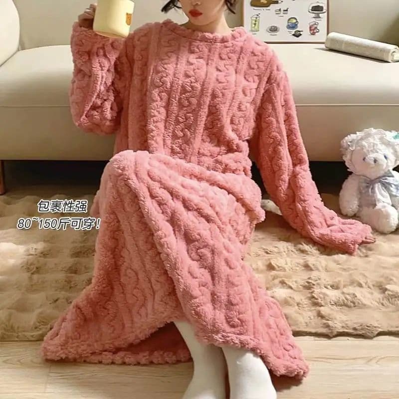 Walking Blanket Thick Bathrobe Coral Fleece Jacquard Long Loose with Pockets Sleep Dress Women Winter Pajamas