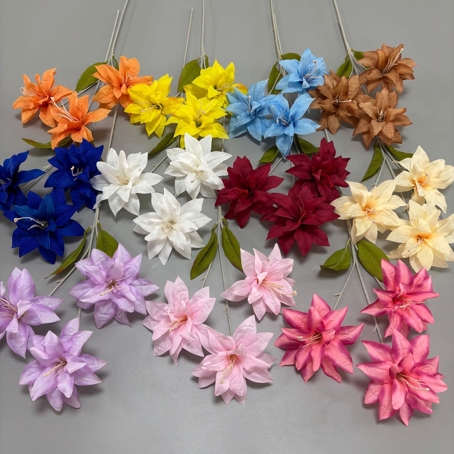 Artificial 3-Head Small Lily Rose Red Lily Flower Wedding Props Outdoor Decoration Silk Flower Road Guide Row