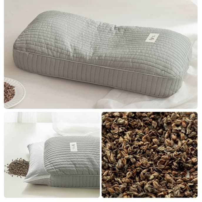 Full Buckwheat Shell Pillow for Cervical Care and Sleep Aid, Cassia Seed Core Hard Whole Head Adult Men's Neck Pillow Single Pack