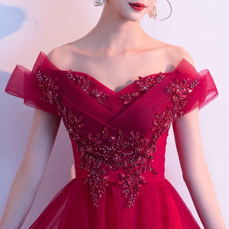One-Shoulder Toast Dress for Bride 2026 New Maternity Wedding Dress for Women Burgundy Engagement Homecoming Dress