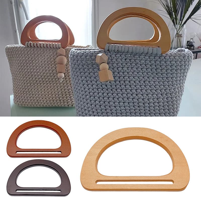 Wooden handles, round D-shaped bamboo handles, bag accessories, tote rings, DIY woven bag handles.