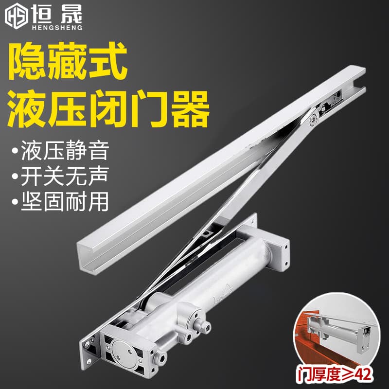 Concealed door closer with buffer pressure, hotel and guesthouse specific concealed door closer.