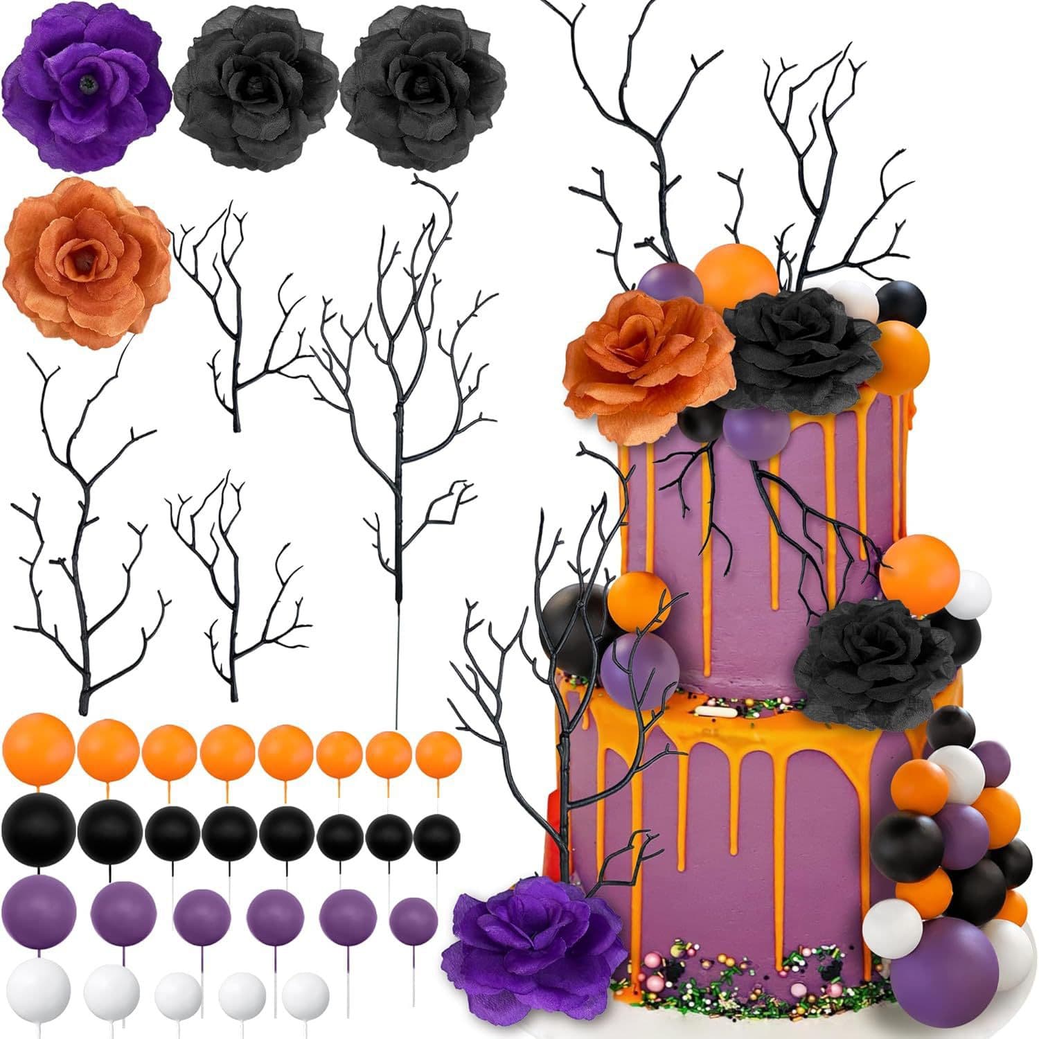 35-Piece Halloween Flower Cake Ball Set for Halloween Theme Birthday Wedding Baby Shower Party Baking Decorations