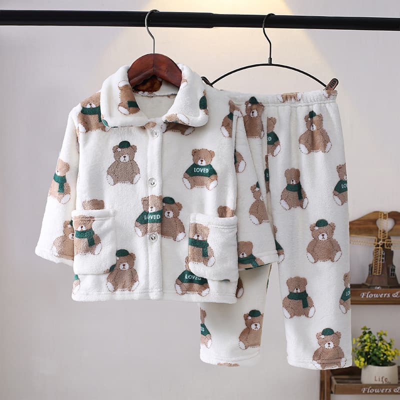 [New] Flannel Children's Pajamas Autumn/Winter Coral Fleece Boys Girls Baby Kids Sleepwear Set