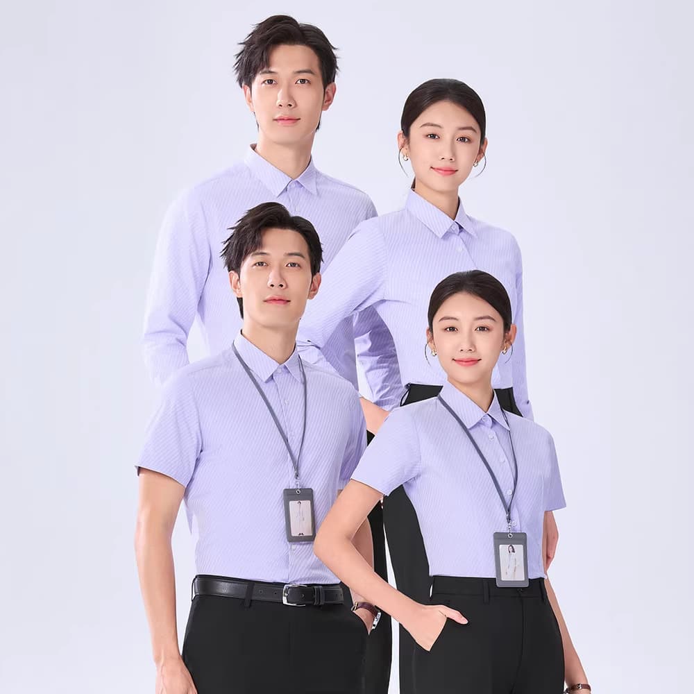 Blue Striped Shirt for Men and Women, Long and Short Sleeve, Business Formal Wear, Professional Bank Uniform, Workwear with Embroidered LOGO