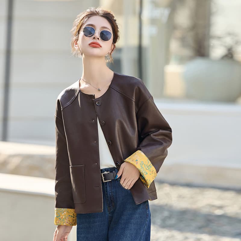 Women's Leather Jacket 2025 Spring Autumn New Trendy Short Chinese-style Casual Versatile Reversible Jacket