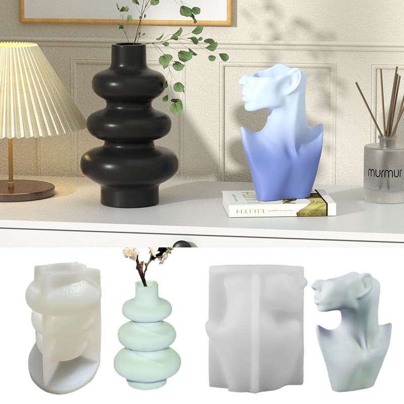 Handmade European-style 3D Half-body Human Figure Vase Plaster Silicone Mold Abstract Face Flower Pot Mold