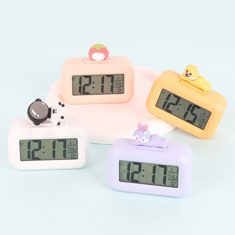 Cute Cartoon Alarm Clock Student Desktop Electronic Clock with Temperature Kitchen Baking Timer Stopwatch
