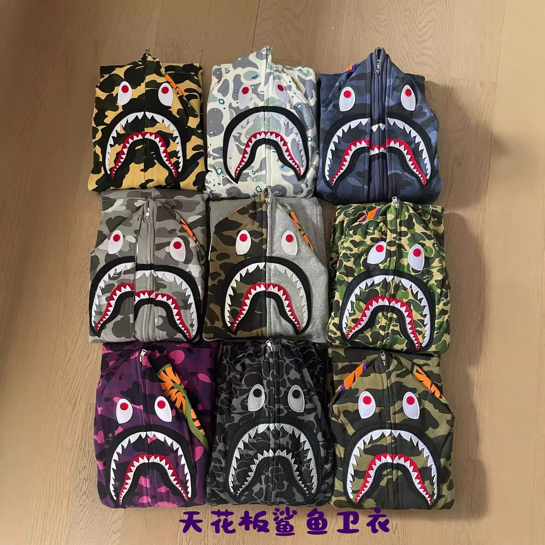 Trendy Ins Original Shark Camo Zip-Up Hoodie Casual Loose Couple Sweatshirt Men Cardigan 2025