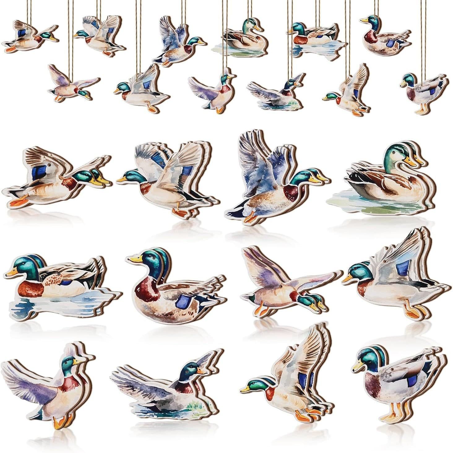 Cross-border Wild Duck Theme Hanging Ornament Wooden Duck Hunting Wood Carving Lucky Duck Birthday Party Christmas Tree Decoration