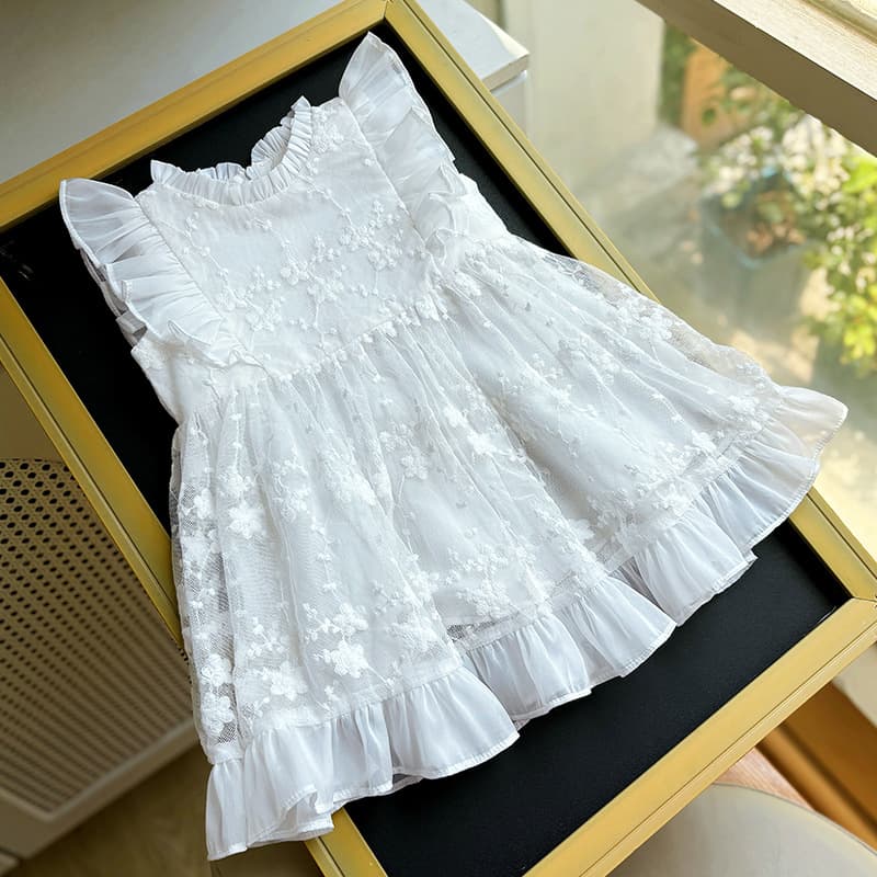 Girls White Dress 2025 New Summer Baby Toddler Sweet French Princess Dress Soft Skin-Friendly Vest Dress
