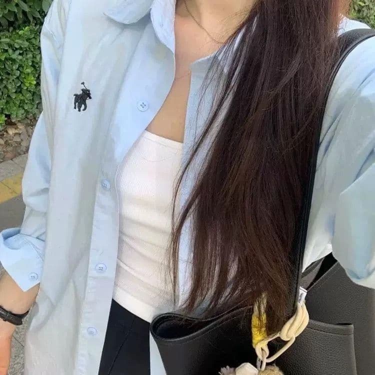 Casual White Loose Fit Shirt Top 2026 Sun Protection Korean Style New Versatile Embroidered Long Sleeve Blouse Outerwear Ins