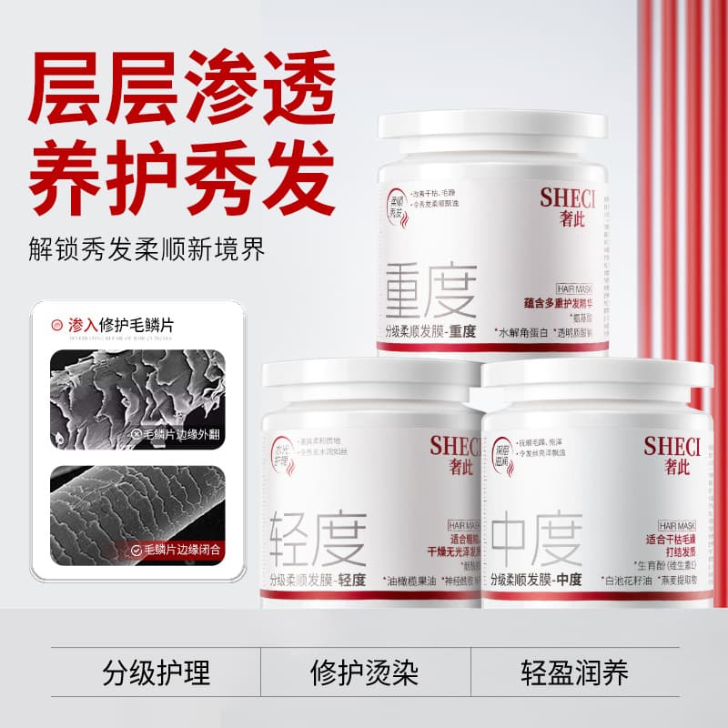 Light, Medium and Heavy Graded Smooth Hair Mask, Keratin Care, Perm, Dyeing, Repairing Frizz, Dryness and Split Ends, Smooth Conditioner for Women